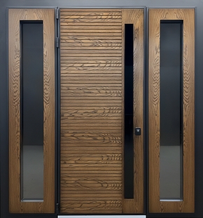 Входная группа с терморазрывом, стеклами по бокам, МДФ со шпоном, бугельной ручкой