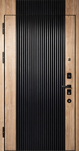 Нестандартная стальная дверь для квартиры с комбинированными панелями МДФ